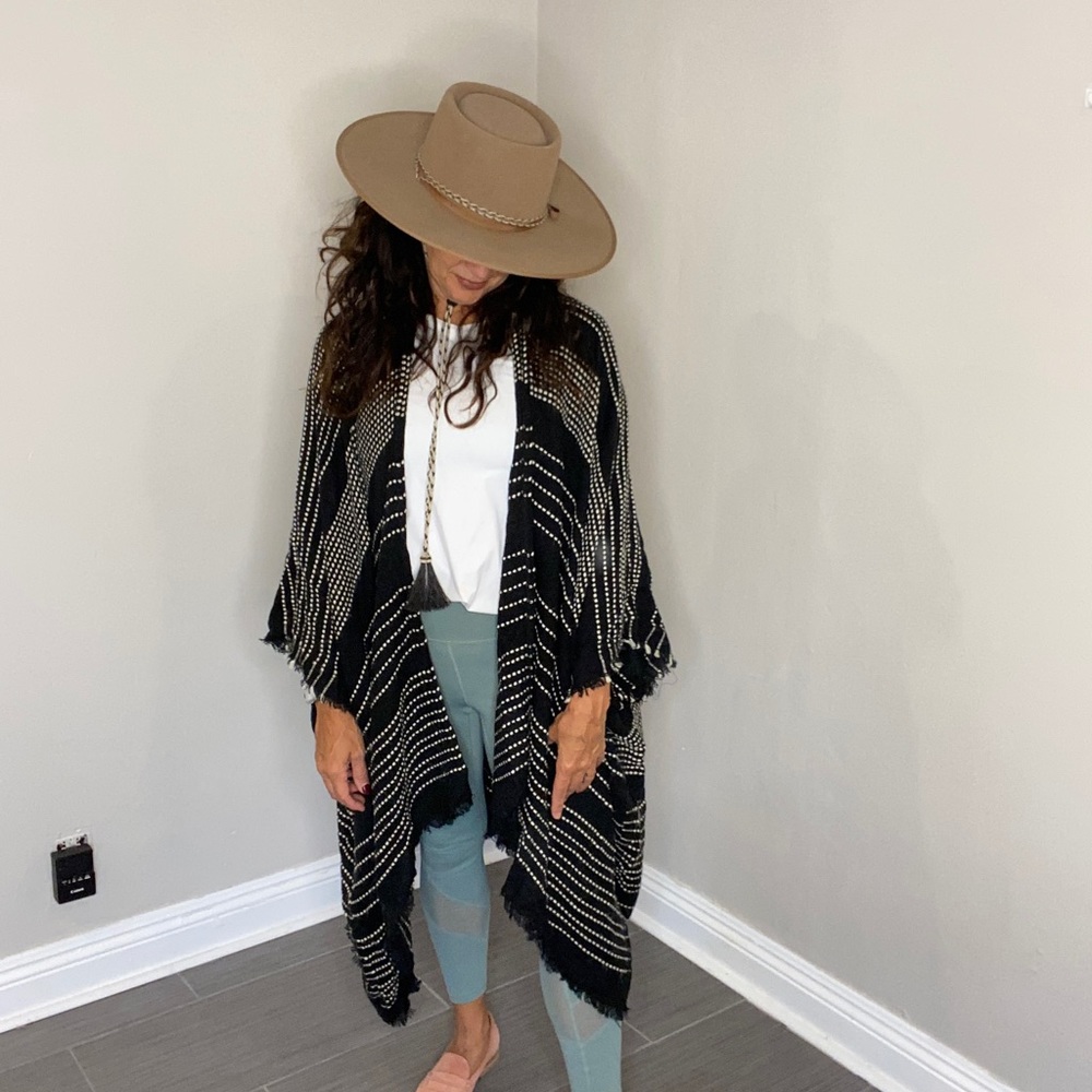 Poncho - Wool cotton blend stripes one size